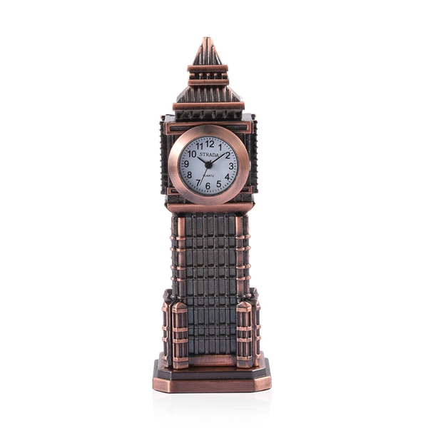 Home Decor - STRADA Japanese Movement White Dial Big Ben Design Clock in Rose Gold Tone