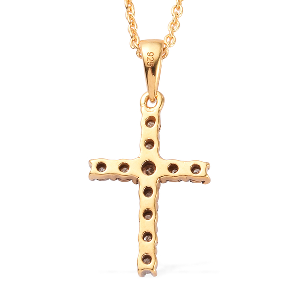 Diamond (Rnd) Cross Pendant with Chain (Size 20) in 14K Gold and Platinum Overlay Sterling Silver 0.100 Ct.