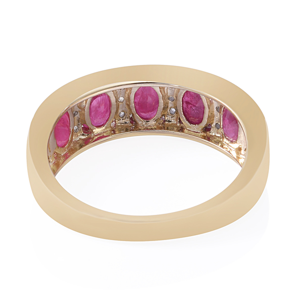 Limited Edition - 9K Yellow Gold AAA Ruby (Ovl 2.54 Ct), Natural Cambodian White Zircon Ring 2.680 Ct.