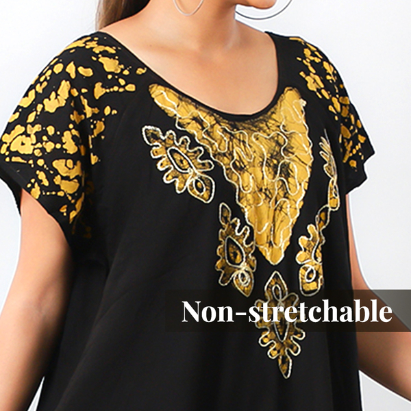 Viscose Crepe Umbrella Dress Embellished with Batik and Embroidery (Size 120x105 Cm) - Black & Yellow