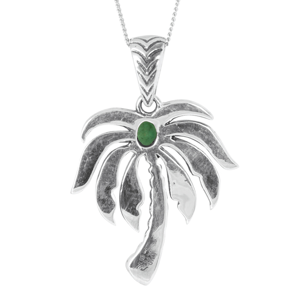 Tribal Collection of India Kagem Zambian Emerald (Ovl) Palm Tree Pendant With Chain in Sterling Silver