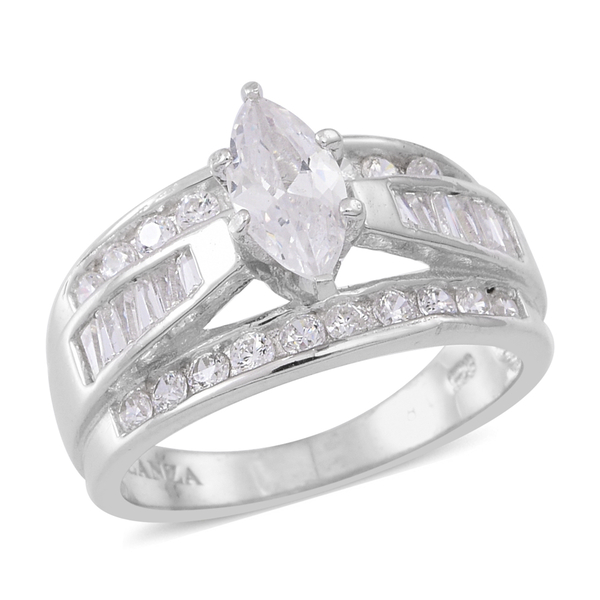 ELANZA AAA Simulated Diamond (Mrq) Ring in Rhodium Plated Sterling Silver