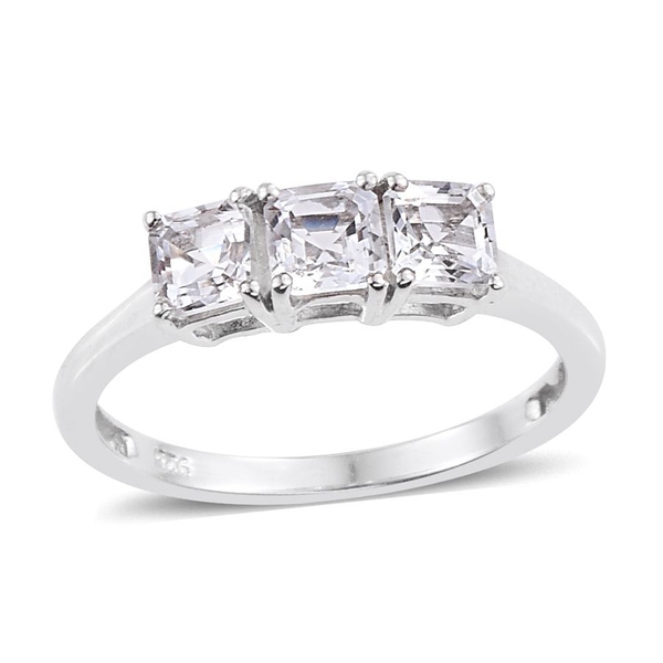 White Topaz (Oct) Trilogy Ring in Platinum Overlay Sterling Silver 1.250 Ct.