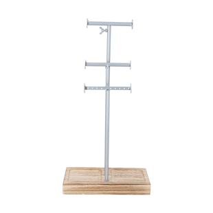 3 Tier Jewellery Stand in Silver Colour with Wooden Base