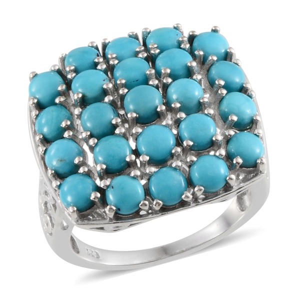 Arizona Sleeping Beauty Turquoise (Rnd) Cluster Ring in Platinum Overlay Sterling Silver 4.750 Ct.
