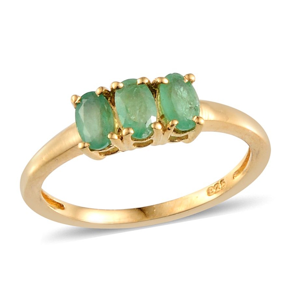 Kagem Zambian Emerald (Ovl) Trilogy Ring in Yellow Gold Overlay Sterling Silver 0.660 Ct.