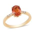 ILIANA 18K Yellow Gold AAAA Orange Sapphire and Diamond (G-H/SI) Ring (Size L) 1.70 Ct.