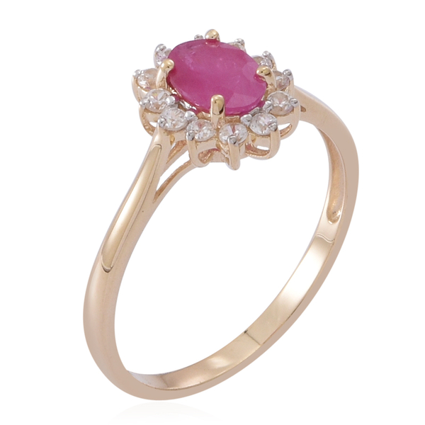 9K Y Gold Ruby (Ovl 0.90 Ct), Natural Cambodian White Zircon Ring 1.500 Ct.