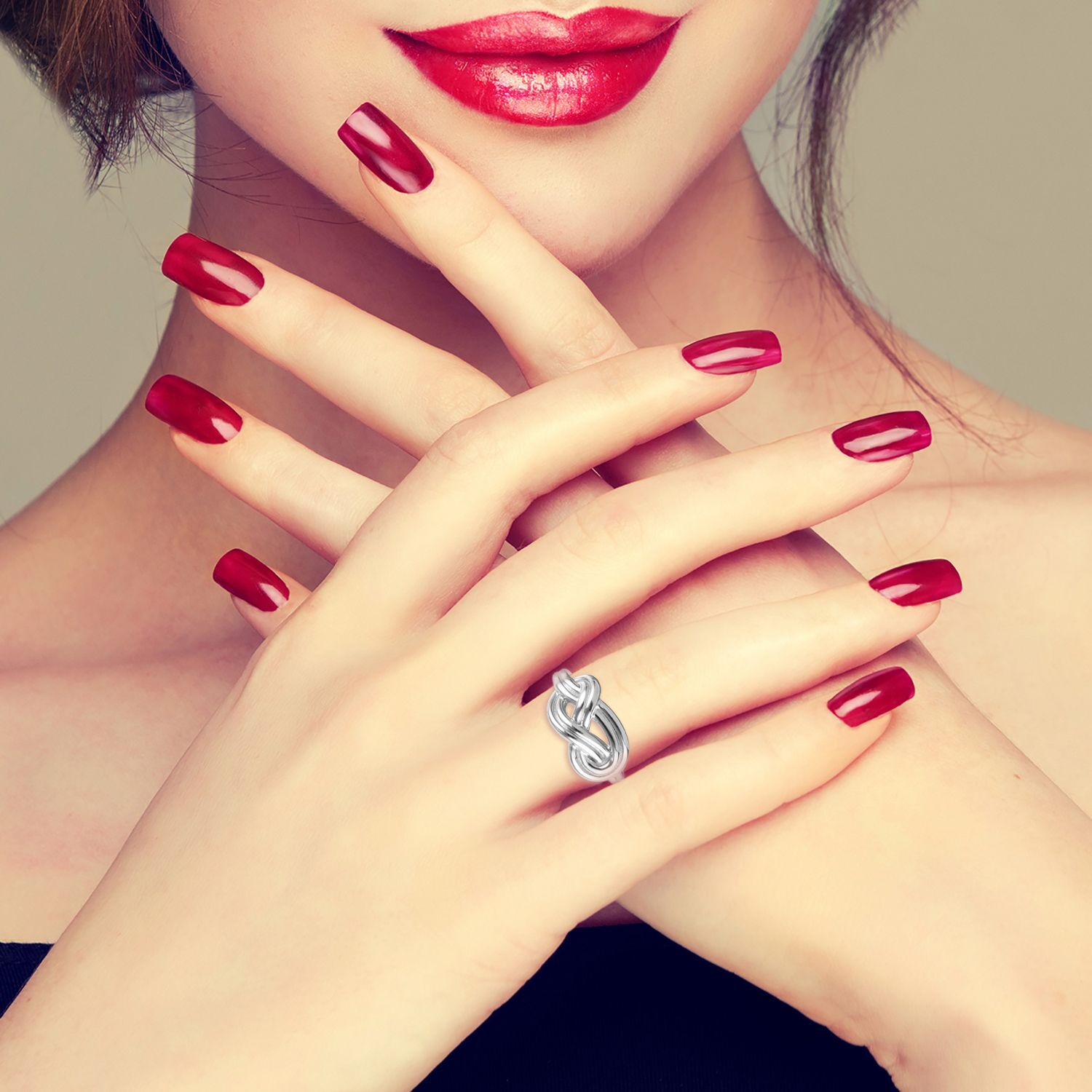 Platinum Overlay Sterling Silver Infinity Knot Ring