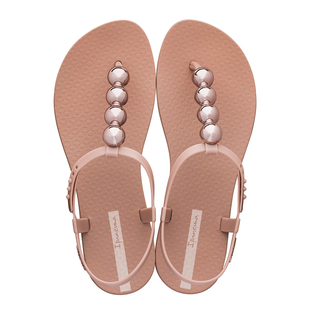 Ipanema Womens Open Toe Class Flat Sandal Pebble Chrome T - Bar Strap (Size:4) - Blush