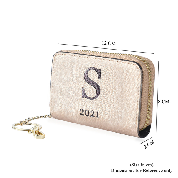 Genuine Leather Alphabet S Wallet with Engraved Message on Back Side (Size 11X7.5X2.5 Cm) - Gold
