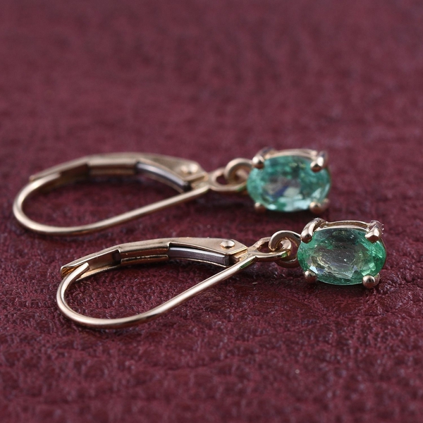 9K Y Gold Boyaca Colombian Emerald (Ovl) Lever Back Earrings 1.000 Ct.