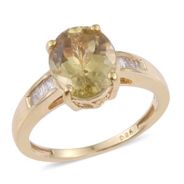 Natural Canary Apatite (Ovl 2.60 Ct), Diamond Ring in 14K Gold Overlay Sterling Silver 2.750 Ct.