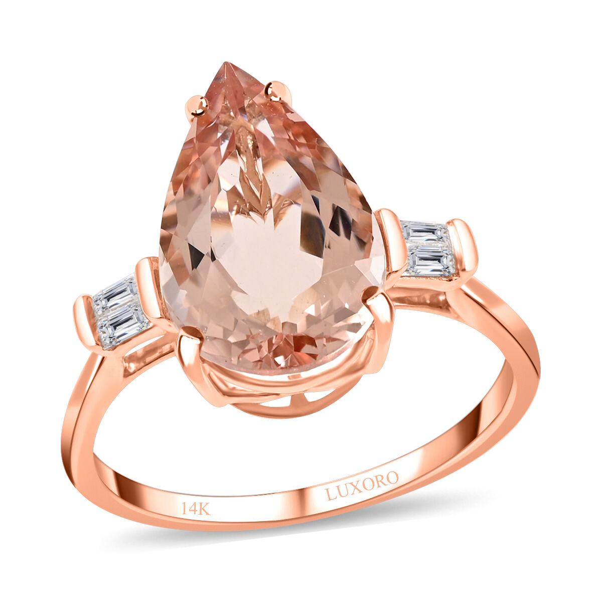 Certified and Appraised 14K Rose Gold AAA Marropino Morganite and (I1-G-H) Diamond Ring 4.00 Ct