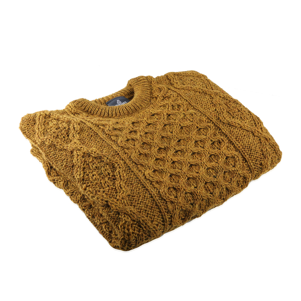 ARAN 100% Pure New Wool Sweater (Size M) - Mustard