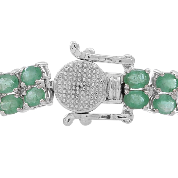 AAA  Kagem Zambian Emerald (Ovl) Bracelet (Size 8) in Rhodium Plated Sterling Silver 13.750 Ct.