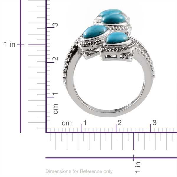Arizona Sleeping Beauty Turquoise (Ovl) Crossover Ring in Platinum Overlay Sterling Silver 4.300 Ct.