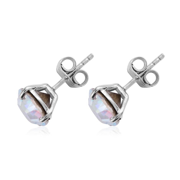 - Aurore Boreales Crystal (Rnd) Stud Earrings (with Push Back) in Platinum Overlay Sterling Silver