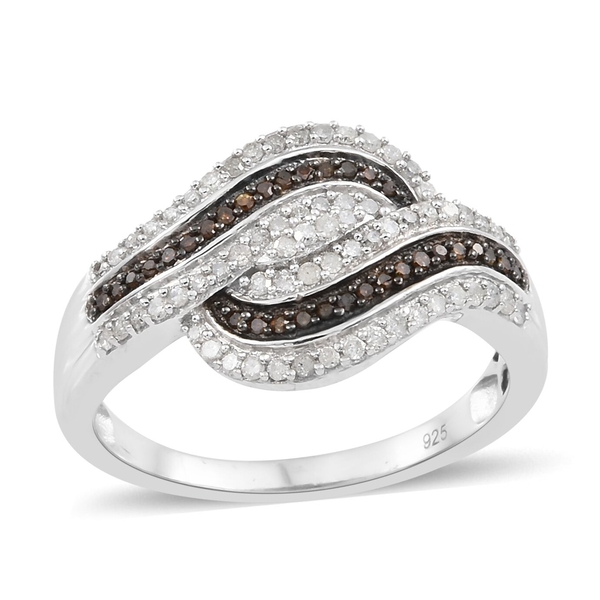 Red Diamond (Rnd), White Diamond Ring in Black Rhodium and Platinum Overlay Sterling Silver 0.500 Ct.