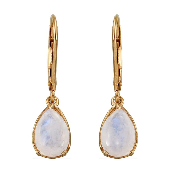 Natural Rainbow Moonstone (Pear) Earrings in 14K Gold Overlay Sterling Silver 4.750 Ct.