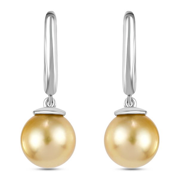 Designer Inspired - South Sea Golden Pearl Hoop Earrings in Sterling Silver