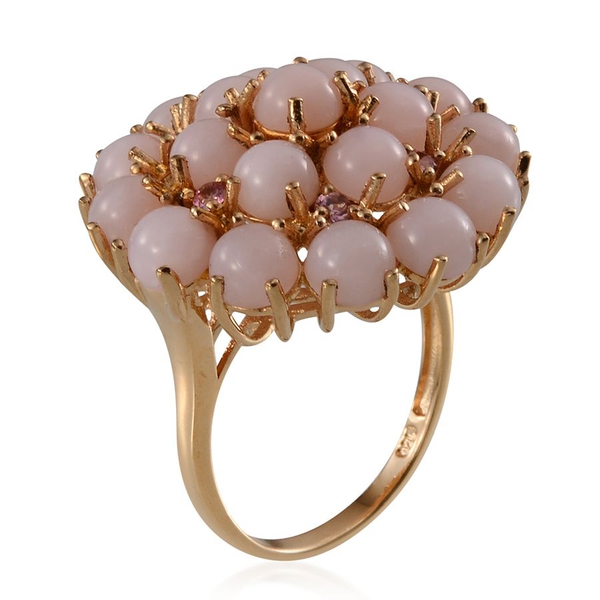 Peruvian Pink Opal (Rnd), Pink Tourmaline Floral Ring in Yellow Gold Overlay Sterling Silver 8.750 Ct.