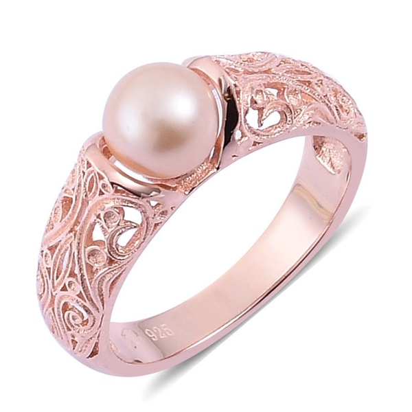 PEARL EXPRESSIONS Fresh Water Peach Pearl (Rnd 6-6.5mm) Ring in Rose Gold Overlay Sterling Silver