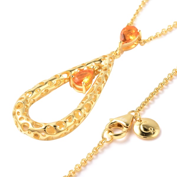 RACHEL GALLEY Misto Collection - Jalisco Fire Opal Latticework Pendant with Adjustable Chain (Size: 18/20/30) in Yellow Gold Overlay Sterling Silver, Silver wt. 11.56 Gms