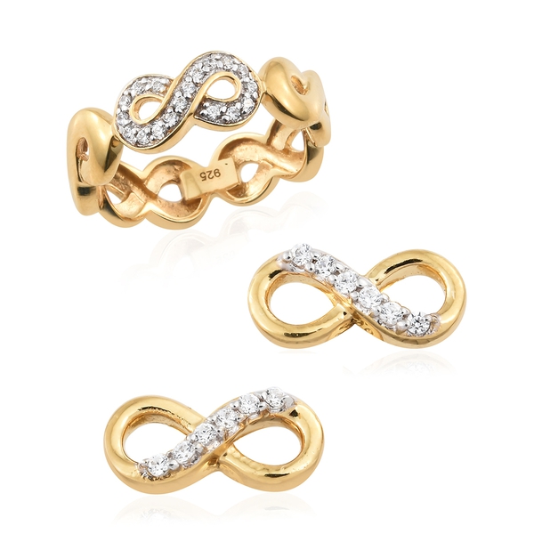 J Francis - Made with Finest CZ Infinity Band Ring and Stud Earrings Set in Gold Plated Silver
