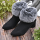 Faux Fur Ankle Boots with Side Zipper (Size 3) - Black