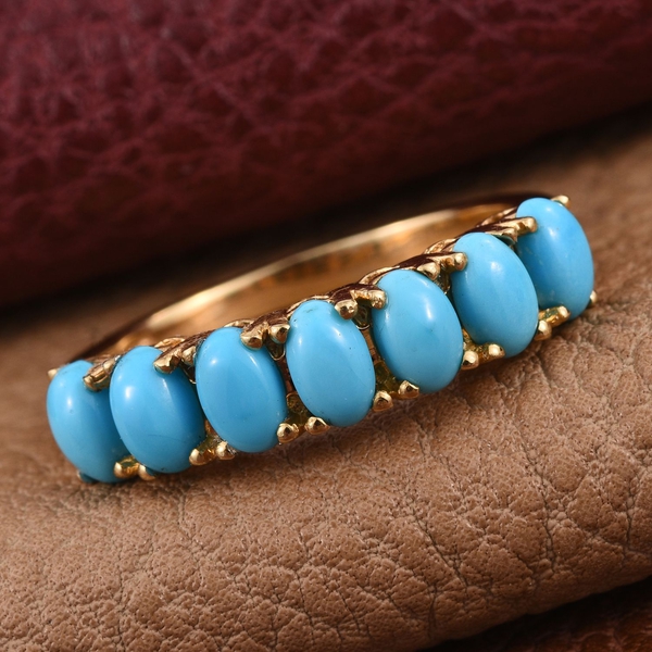 Arizona Sleeping Beauty Turquoise (Ovl) 7 Stone Ring in 14K Gold Overlay Sterling Silver 1.750 Ct.