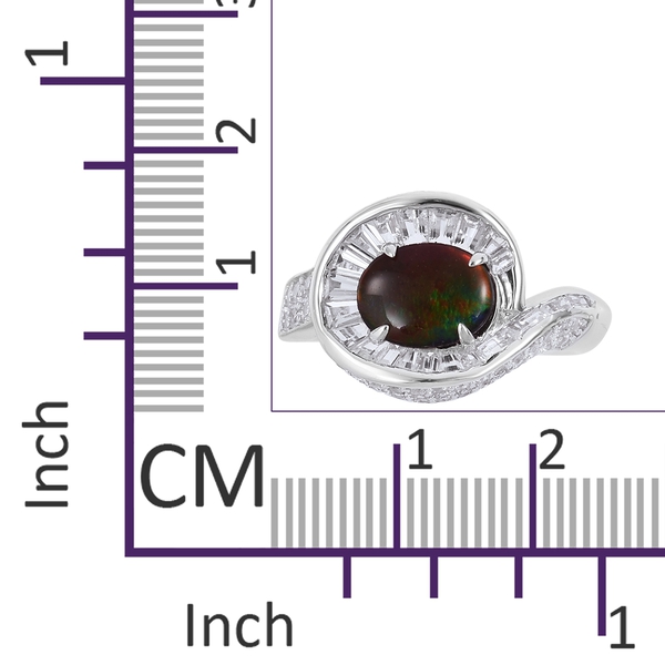 AA Canadian Ammolite (Ovl 9x7mm, 1.65 Ct), White Topaz Ring in Platinum Overlay Sterling Silver 3.190 Ct.