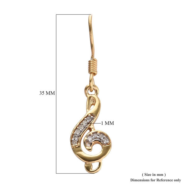 Diamond Musical Note Hook Earrings in 14K Gold Overlay Sterling Silver