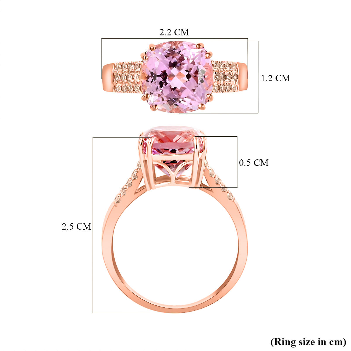 Certified and Appraised 14K Rose Gold AAA Martha Rocha Kunzite and Diamond I1 GH Classic Solitaire Ring Gold 3.45 grams, 5.70 Ct
