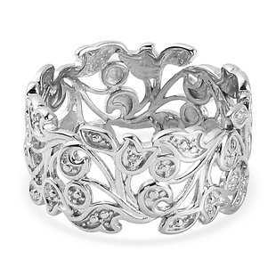 Designer Inspired- Diamond (Rnd) Leaf Ring in Platinum Overlay Sterling Silver
