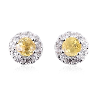 1.91 Ct Sava Sphene and Zircon Stud Halo Earrings in Rhodium Plated Sterling Silver