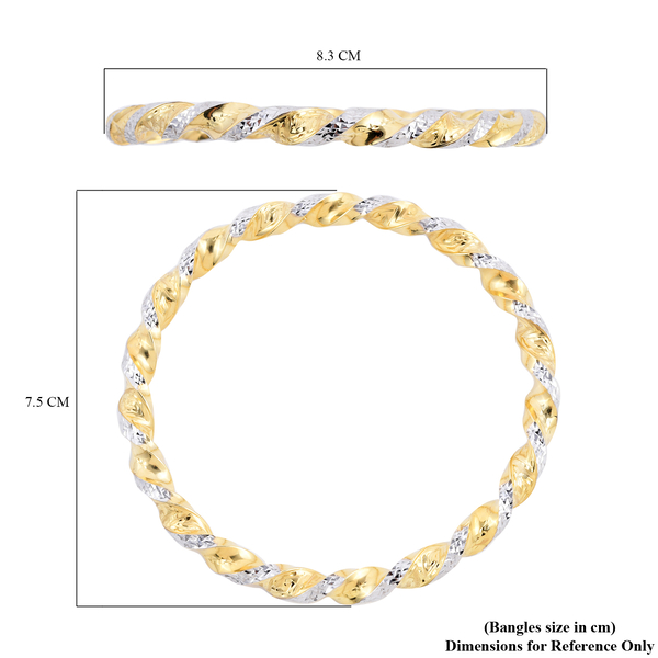 Hatton Garden Close Out Deal- 9K Yellow and White Gold Bangle (Size 7.5), Gold Wt. 7.40 Gms