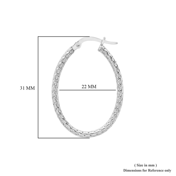 ILIANA 18K White Gold Diamond Cut Oval Hoop Earrings (with Clasp), Gold wt 1.40 Gms