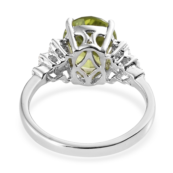 Hebei Peridot (Ovl 10x8mm) and Diamond Ring in Platinum Overlay Sterling Silver 3.000 Ct.