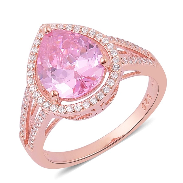 ELANZA AAA Simulated Pink Sapphire and Simulated White Diamond Ring in Rose Gold Overlay Sterling Si