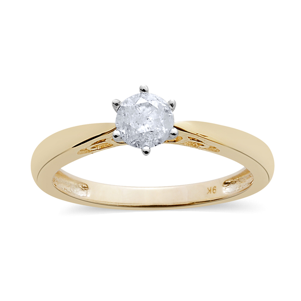 9K Yellow Gold 0.50 Carat Diamond Round Solitaire Ring SGL Certified I3 G-H.