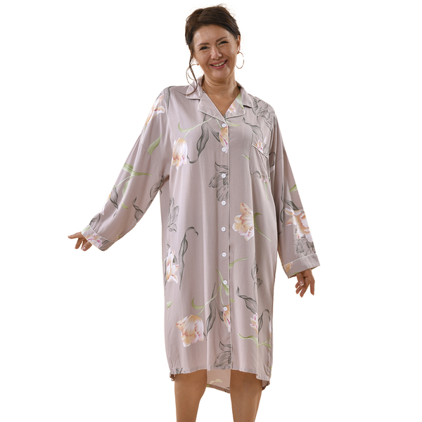Close Out Deal 100% Viscose Floral Pattern Night Shirt (Size Fit to 22) - Beige