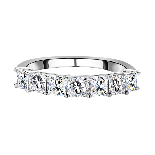Moissanite (Asscher Cut) Ring in Rhodium Overlay Sterling Silver 1.65 Ct.