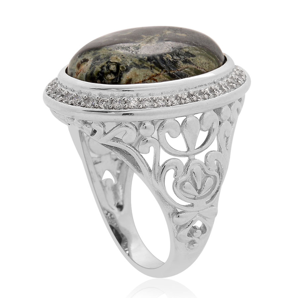 Kambaba Jasper (Ovl 14.00 Ct), Simulated White Diamond Ring in Silver Tone 17.000 Ct.