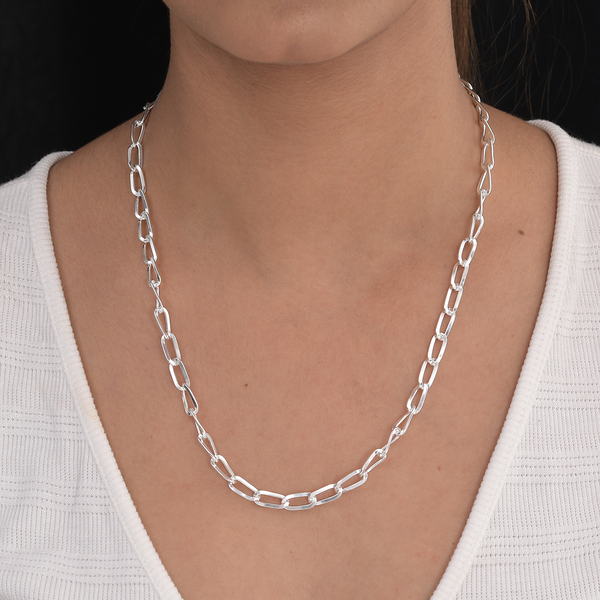 Designer Inspired - Sterling Silver Paper Link Necklace (Size - 20) with Lobster Clasp, Silver Wt. 17.65 Gms