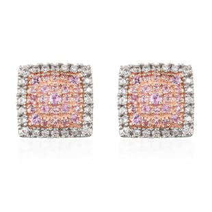Pink Sapphire and Natural Cambodian Zircon Earrings (with Push Back) in Rose Gold Overlay Sterling S