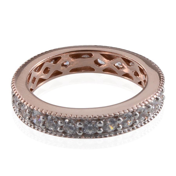 Set of 3 - Simulated Diamond (Rnd) Full Eternity Ring in 14K Gold, Rose Gold and Platinum Overlay Sterling Silver 3.750 Ct.