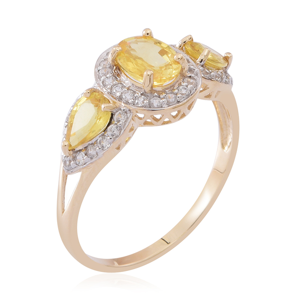 9K Y Gold AA Chanthaburi Yellow Sapphire (Ovl 1.00 Ct), Natural Cambodian White Zircon Ring 2.250 Ct.
