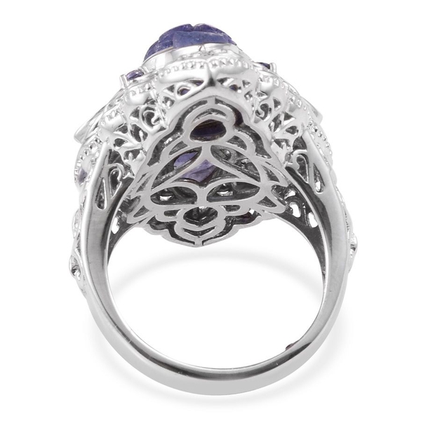 Royal Jaipur Tanzanite (Ovl 7.75 Ct), Ruby Ring in Platinum Overlay Sterling Silver 11.000 Ct.