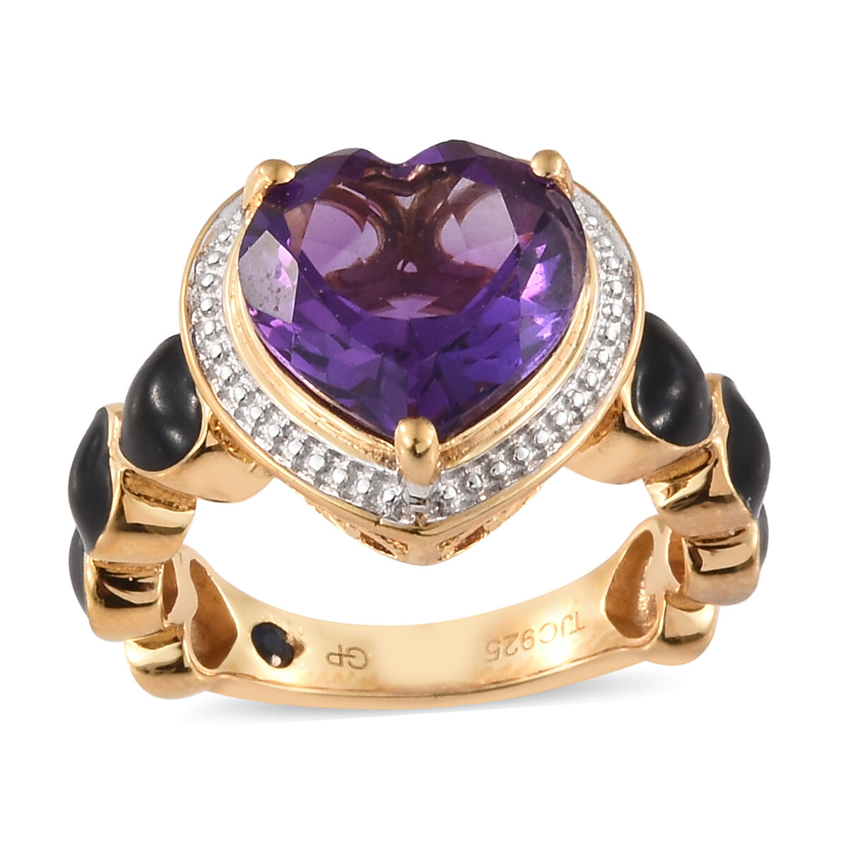 GP - Amethyst & Blue Sapphire Heart Enameled Ring in 18K Vermeil Yellow Gold Plated Sterling Silver 
